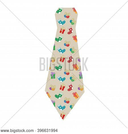 Cute Light Brown Tie With A Print Of Christmas Toys.