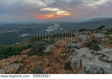 Sunset View Of Western Galilee Landscape, With The Mediterranean Sea, In Adamit Park, Northern Israe