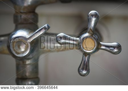 Detail Of Old Plumbing Faucet Mixer Close Up