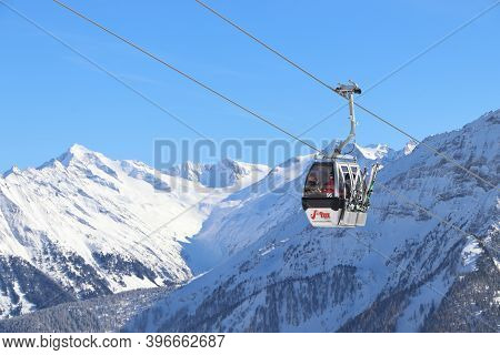Mayrhofen, Austria - March 12, 2019: People Visit Mayrhofen Ski Resort In Tyrol Region, Austria. The
