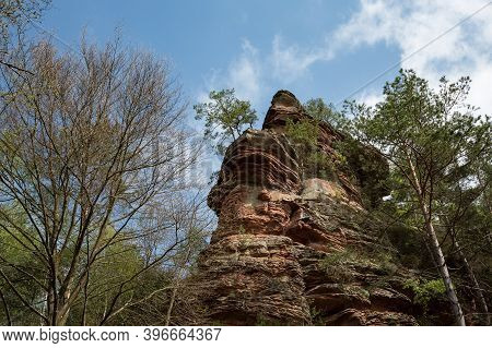 Sandstone Rock Formation Called Elwetritschefels Near Dahn, Rhineland- Palatinate, Germany