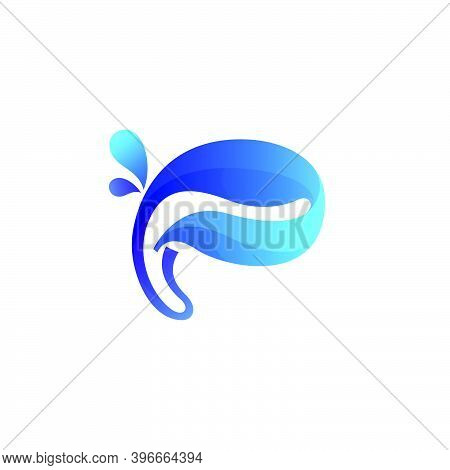 Clean Blue P Letter Logo With Water Splash And Drops. Vector Icon Perfect For Ecology Labels, Pool E