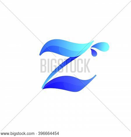 Clean Blue Z Letter Logo With Water Splash And Drops. Vector Icon Perfect For Ecology Labels, Pool E