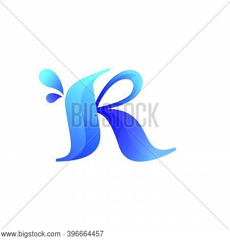Clean Blue K Letter Logo With Water Splash And Drops. Vector Icon Perfect For Ecology Labels, Pool E