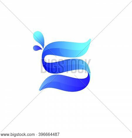 Clean Blue S Letter Logo With Water Splash And Drops. Vector Icon Perfect For Ecology Labels, Pool E