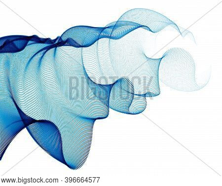 Wave Of Flowing Particles Modern Relaxing Illustration, Transparent Tulle Textile On Wind. Round Dot