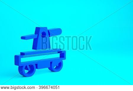 Blue Draisine Handcar Railway Bicycle Transport Icon Isolated On Blue Background. Minimalism Concept
