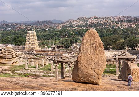 Hampi, Karnataka, India - November 4, 2013: Virupaksha Temple Complex. Wide View Over Temple Grounds
