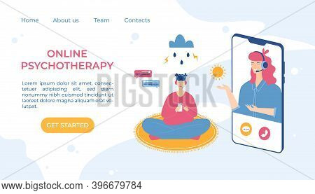 Online Psychotherapy Concept. Psychological Counseling. Vector Illustration.