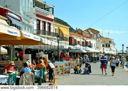 Paxos Harbour, Greece - October 01, 2017 : Tourist Visiting Paxos Harbour A Small Island South Of Co