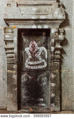 Hampi, Karnataka, India - November 4, 2013: Virupaksha Temple Complex. Painted Image Of Human Figure