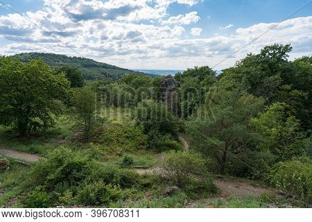 View From The Top Of The Rock Wall Of The Stenzelberg Over The Wooded Area.