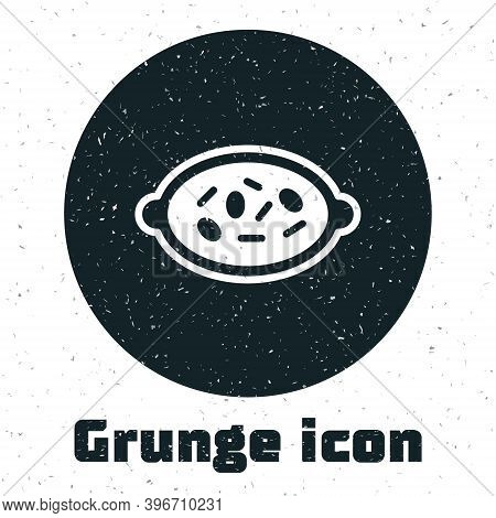 Grunge Kheer In A Bowl Icon Isolated On White Background. Traditional Indian Food. Monochrome Vintag
