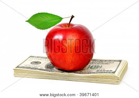 apple and dollars isolated on a white background