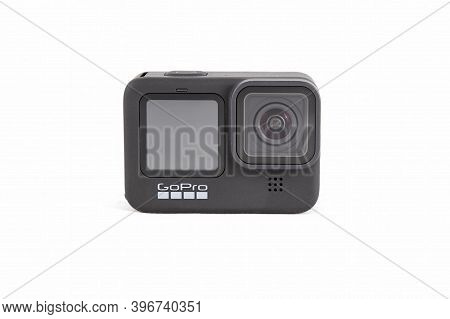 Moscow, Russia - November 20, 2020: New Flagship Action Camera Gopro Hero 9 Isolated