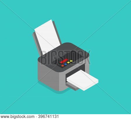 Isometric Printer Icon Illustrated In Vector On White Background