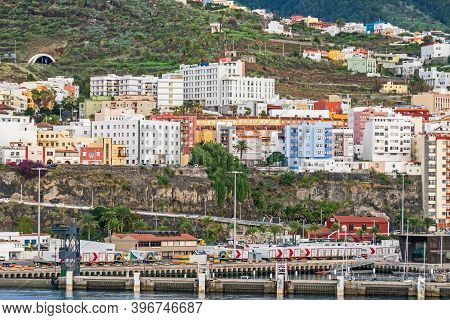 Santa Cruz De La Palma, Spain - November 12, 2019: Panorama Of Santa Cruz Harbor With The Avenue Ave