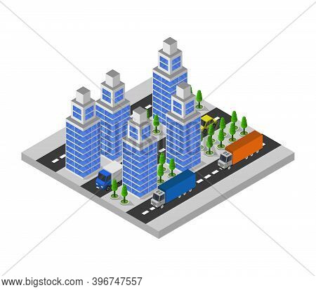 Isometric City In Vector On White Background