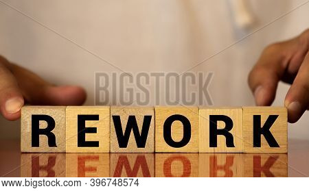 Alphabet Letter Block In Word Rework On Wood Background.