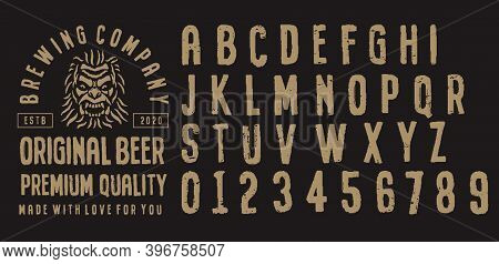 Brewery Vintage Alphabet Font. Custom Handwritten Alphabet. Retro Textured Hand Drawn Typeface With 
