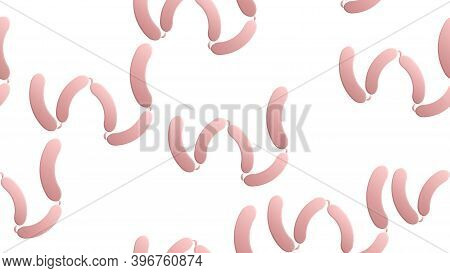 Sausages On A White Background, Vector Illustration, Pattern. Roy Sausages In Natural Casing, Farm M