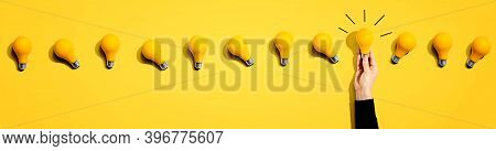 Many Yellow Light Bulbs - Idea And Creativity Theme