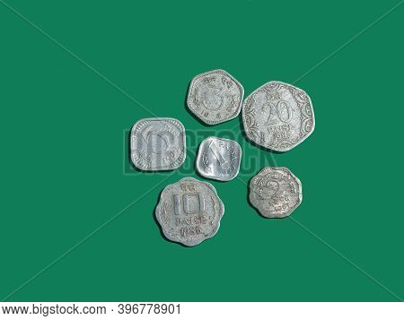 Currency Name. Green Background. Paisa Is Indian Currency Name.