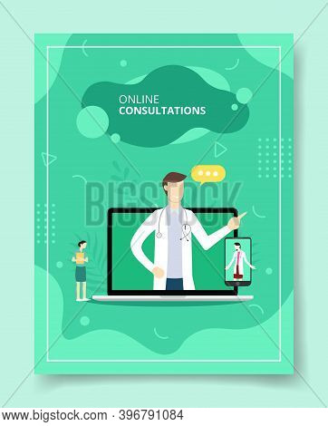 Online Consultation Women Stnding Around Laptop Smartphone Doctor On Screen Display For Template Of 