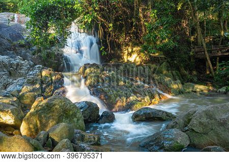 Famous Tropical Waterfall Namuang During Rainy Season On Koh Samui Island In Thailand, Fresh Water I