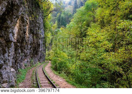 Old Narrow Gauge Railway. A Canyon Guamka, Path From Mezmay To Guamka. Russia, Krasnodar Region.