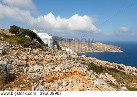 View Of The Small Church Of Panagia Paleokastritsa Inside The Ruins Palaiokastro Castle. Top On The 