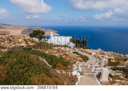 View Of The Small Church Of Panagia Paleokastritsa Inside The Ruins Palaiokastro Castle. Top On The 