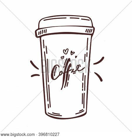 Doodle Disposable Coffee Cup Icon, Conceptual Vector Illustration In Design. Paper Coffee Cup Isolat