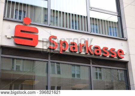 Berlin, Germany - November 14, 2020: Sign Of The Sparkasse - Bank In The Front Of The Bank Store.