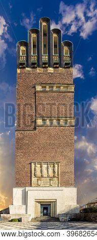 Famous Wedding Tower (hochzeitsturm) At The Art Nouveau Area Mathildenhoehe In Darmstadt, Germany