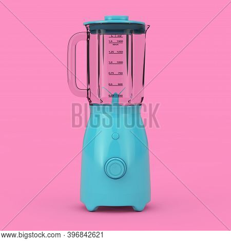 Kitchen Appliance Concept. Modern Electric Blue Blender Mock Up In Duotone Style On A Pink Backgroun