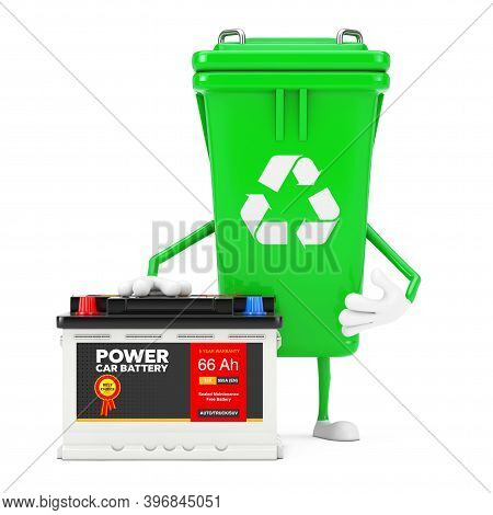 Recycle Sign Green Garbage Trash Bin Character Mascot  And Rechargeable Car Battery 12v Accumulator 