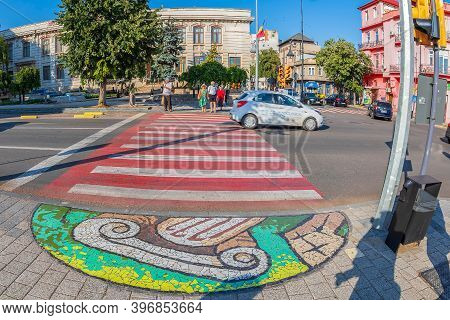 Constanta, Romania - July 15, 2020: Beautiful Street Mosaic Applied To Several Pedestrian Crossings 