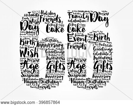 Happy 65th Birthday Word Cloud, Holiday Concept Background
