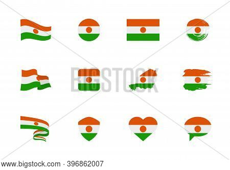 Niger Flag - Flat Collection. Flags Of Different Shaped Twelve Flat Icons.