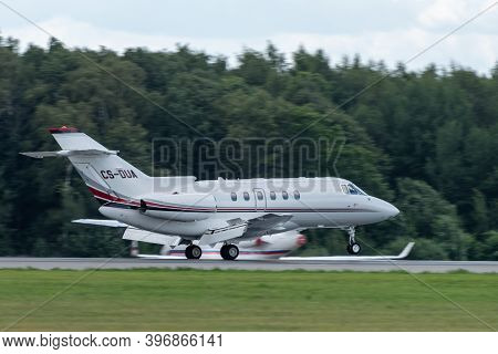 July 2, 2019, Moscow, Russia. Airplane Raytheon Hawker 750 Netjets Europe Airline At Vnukovo Airport