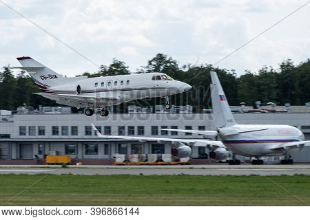 July 2, 2019, Moscow, Russia. Airplane Raytheon Hawker 750 Netjets Europe Airline At Vnukovo Airport