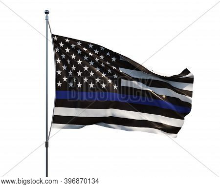 An American Flag Symbolic Of Support For Law Enforcement,usa Flag 3d Rendering With Clipping Path In