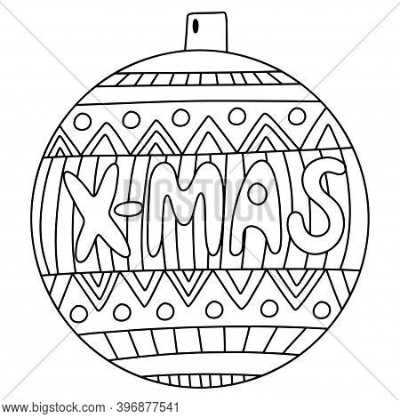 Big Ornamental Christmas Ball Coloring Page Stock Vector Illustration. Detailed Printable Black Outl