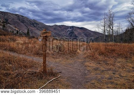 Trail Sign On The Y Trail, Provo Peak Hiking Trail By Y Mountain, Up Slide Canyon And Slate Canyon, 