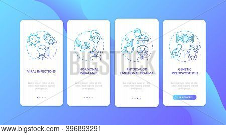 Me Causes Onboarding Mobile App Page Screen With Concepts. Physical, Emotional Trauma, Genetic Predi
