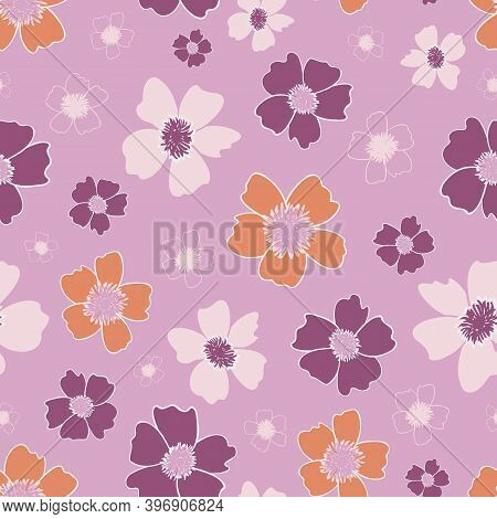 Orange And Purple Ditsy Floral Seamless Pattern Background
