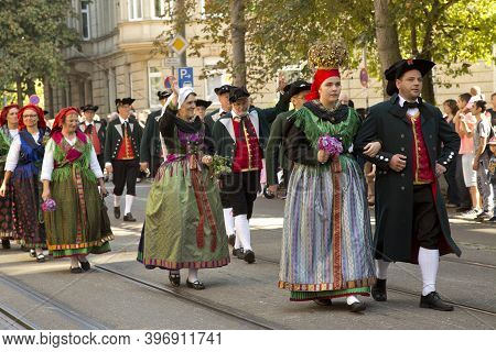 Stuttgart, Germany, 25 September 2016.  Volksfest In Stuttgart. The March Through The City Center.