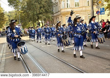 Stuttgart, Germany, 25 September 2016.  Volksfest In Stuttgart. The March Through The City Center.