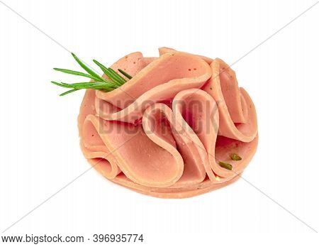 Closeup Bologna Sliced Isolated On White Background